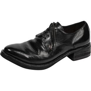 DREAMBOX钧博春季新款水洗马皮休闲皮鞋手工固特异男士尖头德比鞋