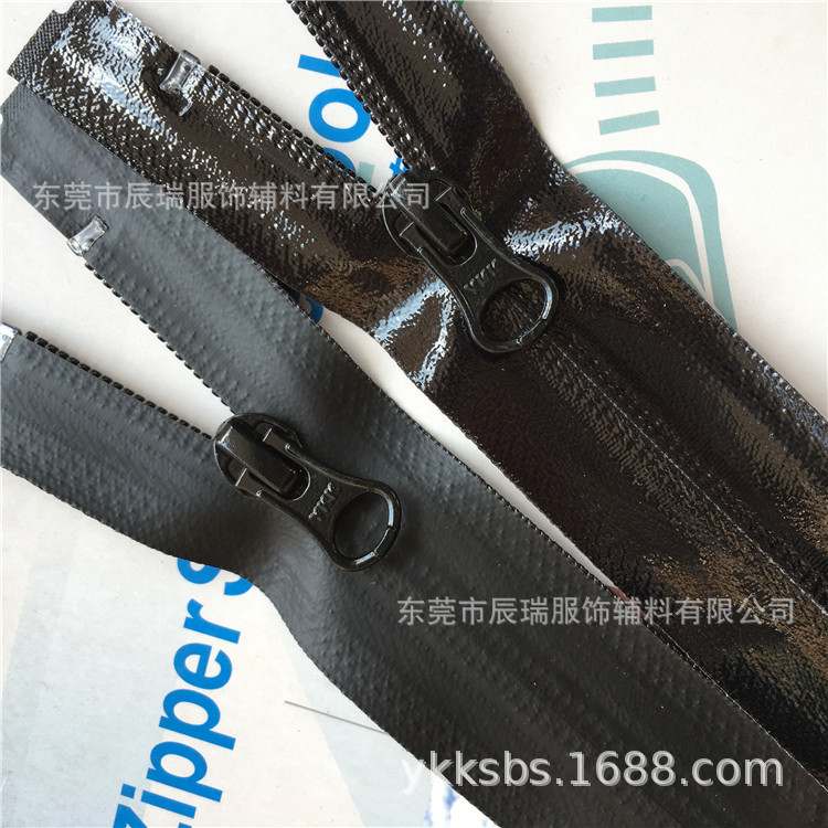 ykk拉链尼龙树脂防水拉链拉链头哑开防面膜现货开单yk亮PU双泼面