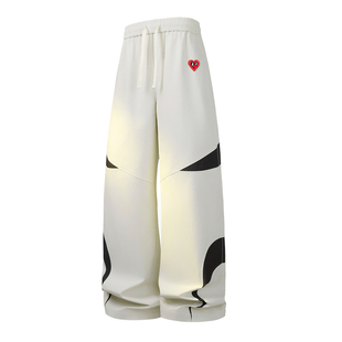 查尔斯桃心美式潮牌嘻哈风拼接阔腿休闲裤男宽松街头风直筒长裤子