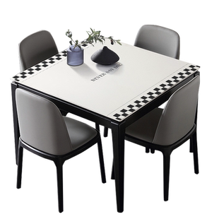 棋盘格小方桌桌布皮革轻奢高级感防水防油桌垫正方形方桌子餐桌布