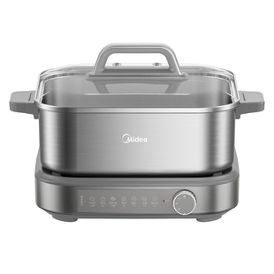 美的电火锅0涂层不锈钢家用电煮锅分体式电热多功能方形7L大容量