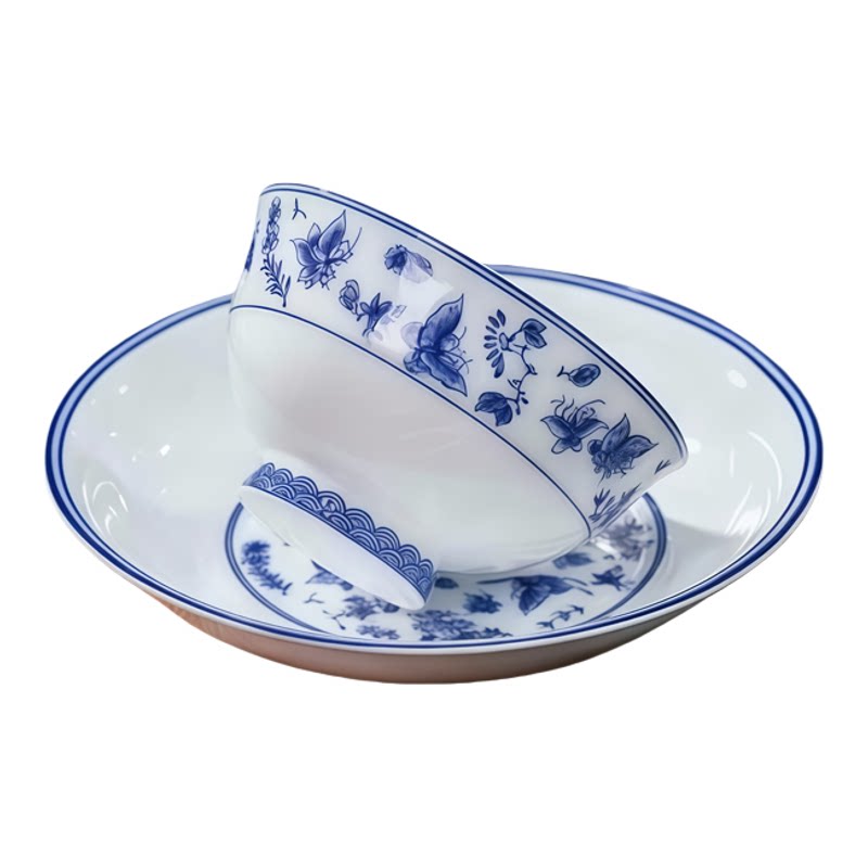 景德镇青花白瓷68头餐具套装
