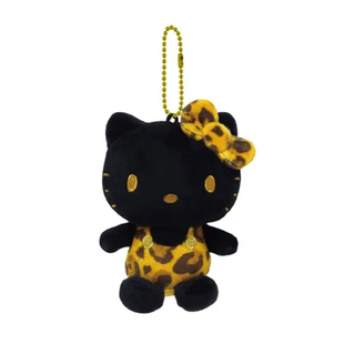 现货日本三丽鸥怀旧黑色豹纹hellokitty猫炭黑粉紫包挂件毛绒娃娃