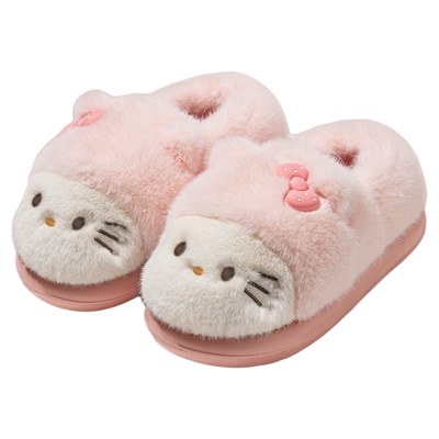 KT猫棉拖鞋女士加绒加厚毛毛冬季室内家用防滑保暖全包跟厚底棉鞋
