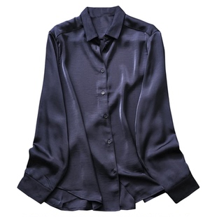 光泽感纯色缎感垂坠翻领通勤宽松2025秋季新款长袖休闲女衬衫B875