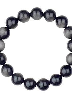 可梅美收藏级天然银曜石手链猫眼单圈手串黑曜石散珠情侣手串男女