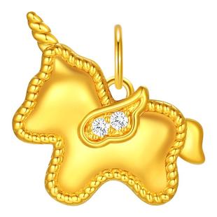 潮宏基至简黄18k金钻石吊坠彩金挂坠独角兽马上有钱生肖情人节