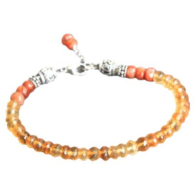 纯银复古太阳石黄水晶串珠手链