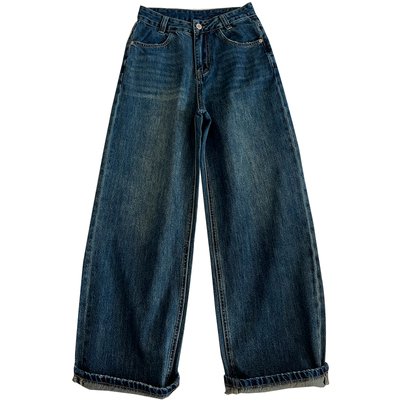 韩风chic高腰直筒牛仔裤女宽松秋