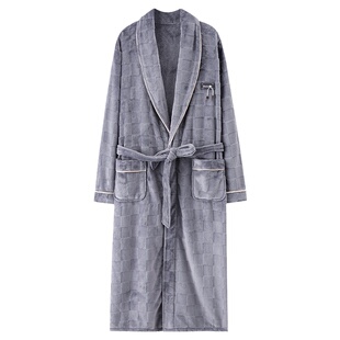 浪莎男士睡衣睡袍男款秋冬款冬季珊瑚绒加厚加绒法兰绒浴袍长款