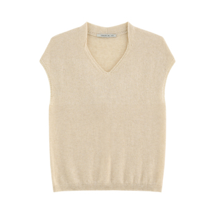 【椿岛】奢柔天丝羊绒 复古鸡心领显瘦百搭无缝一体毛织背心-6174