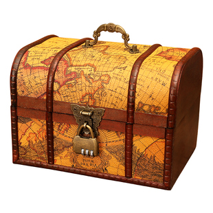 带锁复古木质收纳盒家用桌面首饰储物盒儿童密码木箱子盒子百宝箱