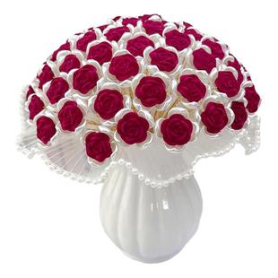 七夕福利99朵植绒玫瑰花手工材料包(彩灯+波浪纱+花瓶+蝴蝶+贺卡)