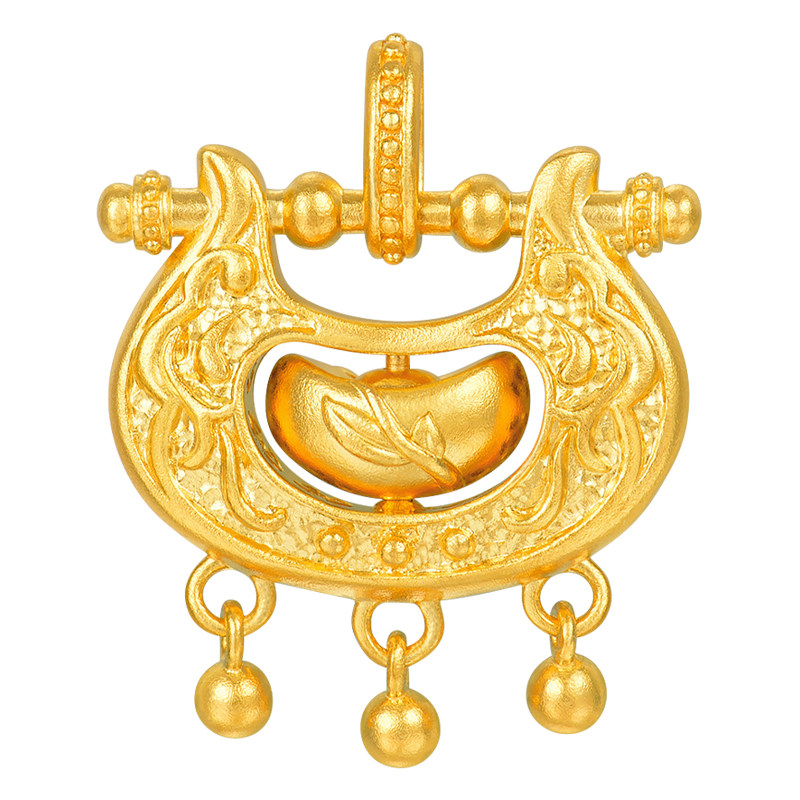 蜜金珠宝 黄金吊坠足金古法福豆锁包项坠HGG2072
