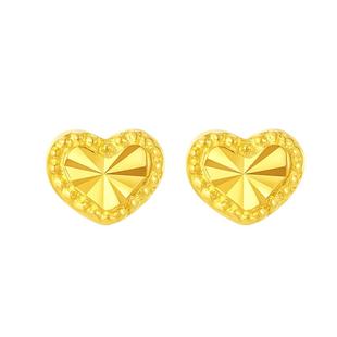 周大生黄18K金耳钉爆闪碎冰冰爱心葫芦蝴蝶耳饰单只新年礼物