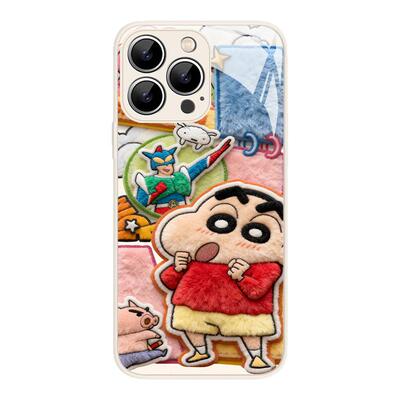 毛绒蜡笔小新手机壳玻璃