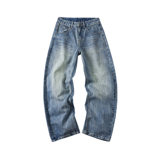 弯刀牛仔裤男款大码直筒宽松阔腿长裤休闲裤男生美式男士香蕉裤子