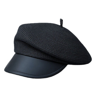 日本款增高大头皮沿斜顶草编马术帽女夏季英伦复古鸭舌贝雷帽草帽