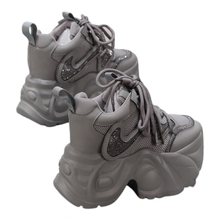 2025秋冬超高跟内增高10CM小个子老爹鞋坡跟水钻加绒休闲运动鞋女