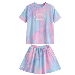 Jeep吉普女童运动套装夏季新款透气薄款舒适短袖短裙洋气两件套潮