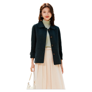 乔妮塔妈妈女装2025秋冬季格子羊毛双面呢大衣中老年零羊绒短外套