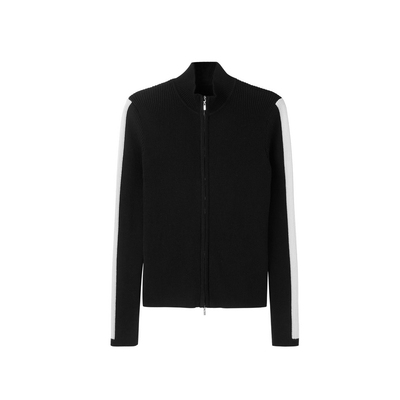 U/TI黑色撞色双拉链打底针织衫女百搭修身款开衫尤缇时尚冬季新款