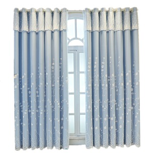 窗帘遮光布纱一体双层客厅卧室简约现代绣花纱帘成品窗帘杆一整套