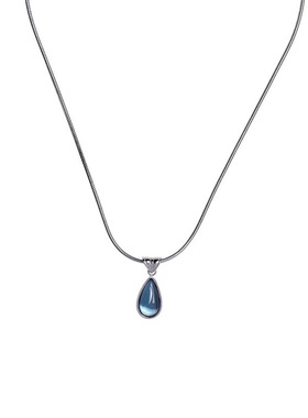 清冷感人鱼泪淡蓝水滴钛钢项链女