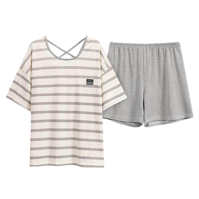帕兰朵带胸垫睡衣女夏季莫代尔薄款冰丝短袖大码宽松套装家居服夏