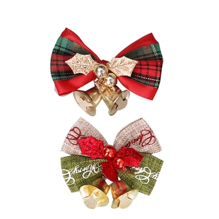 圣诞蝴蝶结小铃铛配件diy丝带铃铛吊坠礼物盒配饰红绿5.5cm小装饰