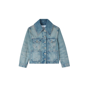 GANNI女装 水洗浅蓝色复古经典款基础牛仔外套夹克 A1010172567