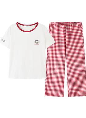 三福女夏季卡通魔术贴圆领睡衣套装 趣味短袖裤子家居服517851