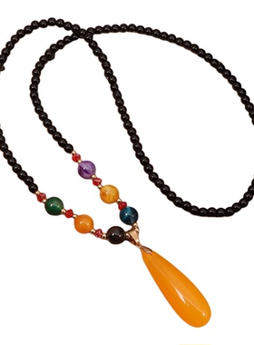 仿蜜蜡秋冬毛衣链长款民族风2025