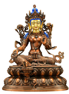 紫铜色绿度母桌面摆件