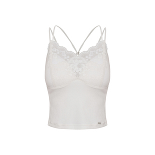 Kroche  库里天丝 浪漫蕾丝 五瓣花蕾丝花边一体杯修身吊带