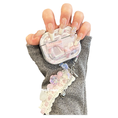 粉色羽纱蝴蝶结挂饰适用airpodspro2保护套苹果无线蓝牙耳机套airpods2女4新款airpods3软耳机壳防摔可爱pro3