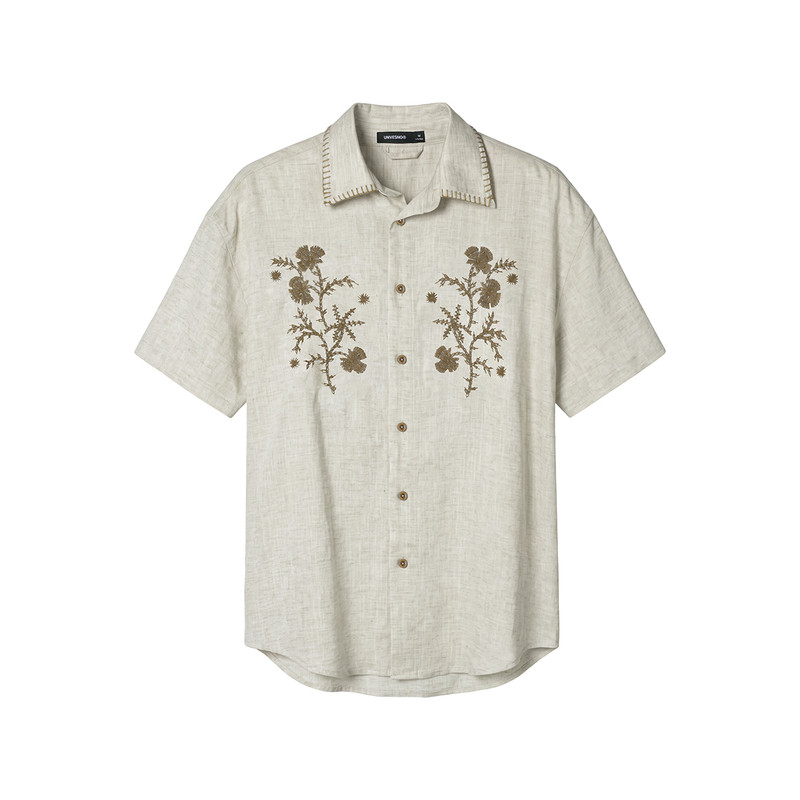 【重工花朵刺绣】Unvesno(UN)Staycation中古亚麻莱赛尔混纺衬衫