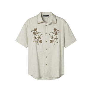 【重工花朵刺绣】Unvesno(UN)Staycation中古亚麻莱赛尔混纺衬衫