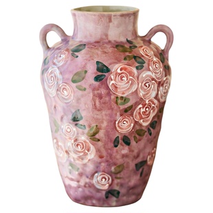 尤马马同款景德镇原创手绘釉下彩文艺复古玫瑰花瓶可水培鲜花花器