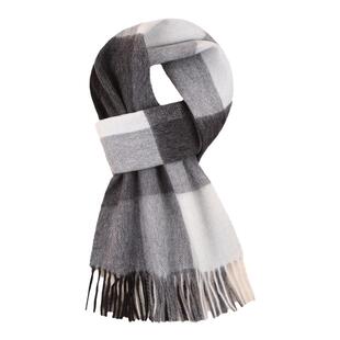 皮尔卡丹男士围巾2025新款冬加厚保暖羊毛格子围脖送男友老公礼物