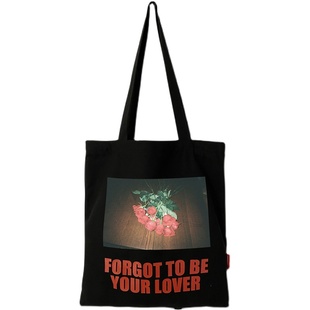 复古玫瑰学生百搭印花休闲拉链帆布包通勤单肩托特包文艺原创设计