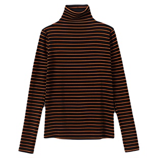 WTX03181茉莉雅集 双面细绒德绒条纹舒适打底衫长袖高领T恤女