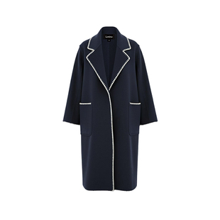 Lorene羊毛大衣女长款翻领毛呢大衣百分百羊毛双面呢宽松外套女