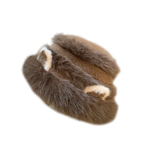 可爱猫咪耳朵毛绒渔夫帽女2025新款冬防寒保暖针织帽子大头围盆帽