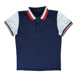 藏蓝中小学生校服短袖T恤上衣白红领子红白蓝短袖班服夏季POLO衫