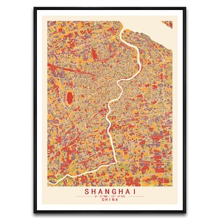 原创现代客厅简约艺术城市上海地图创意画装饰画餐厅北欧抽象挂画