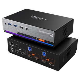 TESmart碲视二进二出KVM切换器4K@240HZ两台电脑两台显示器共用键鼠共享USB3.0拓展坞支持独立音频EDID