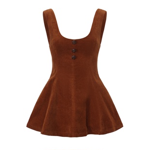 le palais vintage原创焦糖色灯芯绒收腰A字连衣裙