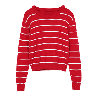 黑白条纹针织衫女春季小个子毛衣修身内搭打底衫配裙子的短款上衣