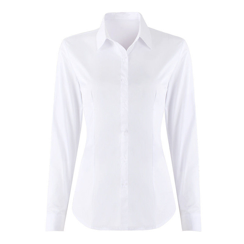 白色衬衫女长袖春秋工作服正装工装短袖条纹职业装打底黑白衬衣寸